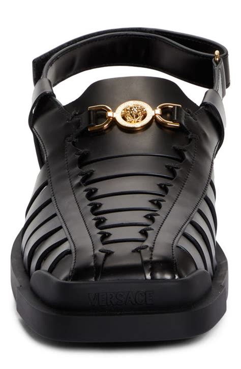 Versace Medusa Leather Fisherman Sandals Black 